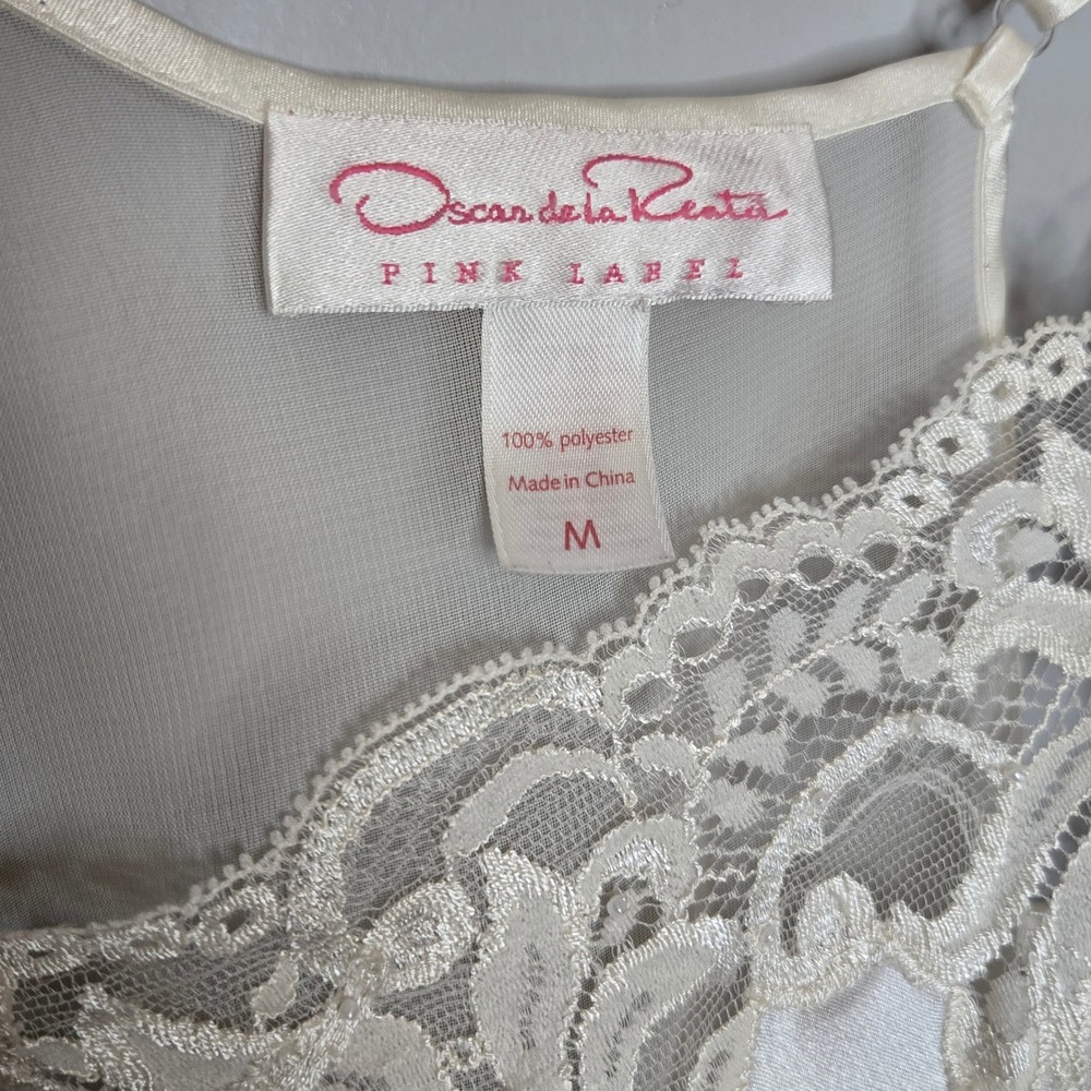 Oscar de la Renta Pink Label Cream Satin Slip Dress Lace Chemise Coquette Bridal - Picture 5 of 9